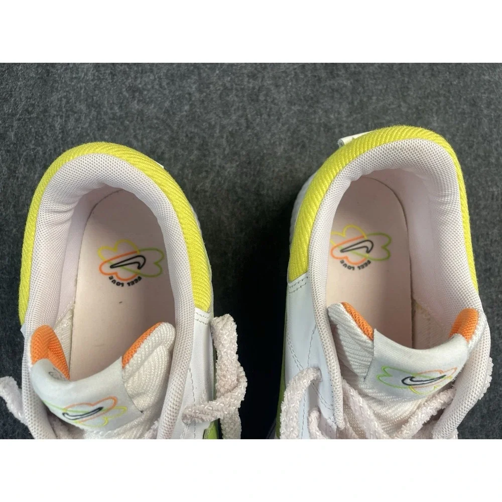Nike White Sneakers with Lime Green Swoosh and Yellow Collar